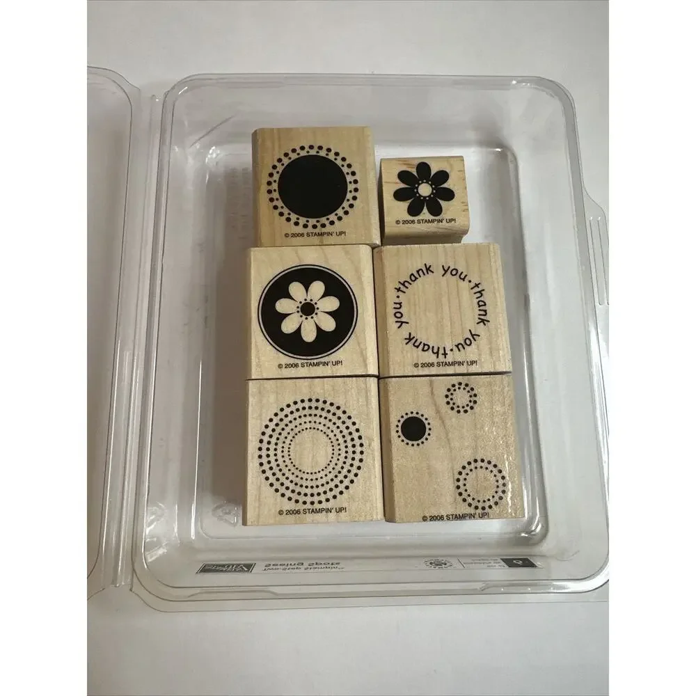 STAMPIN' UP Two-Step Stampin' Seeing Spots Set of 6 Wood Stamps EUC Flowers Dots